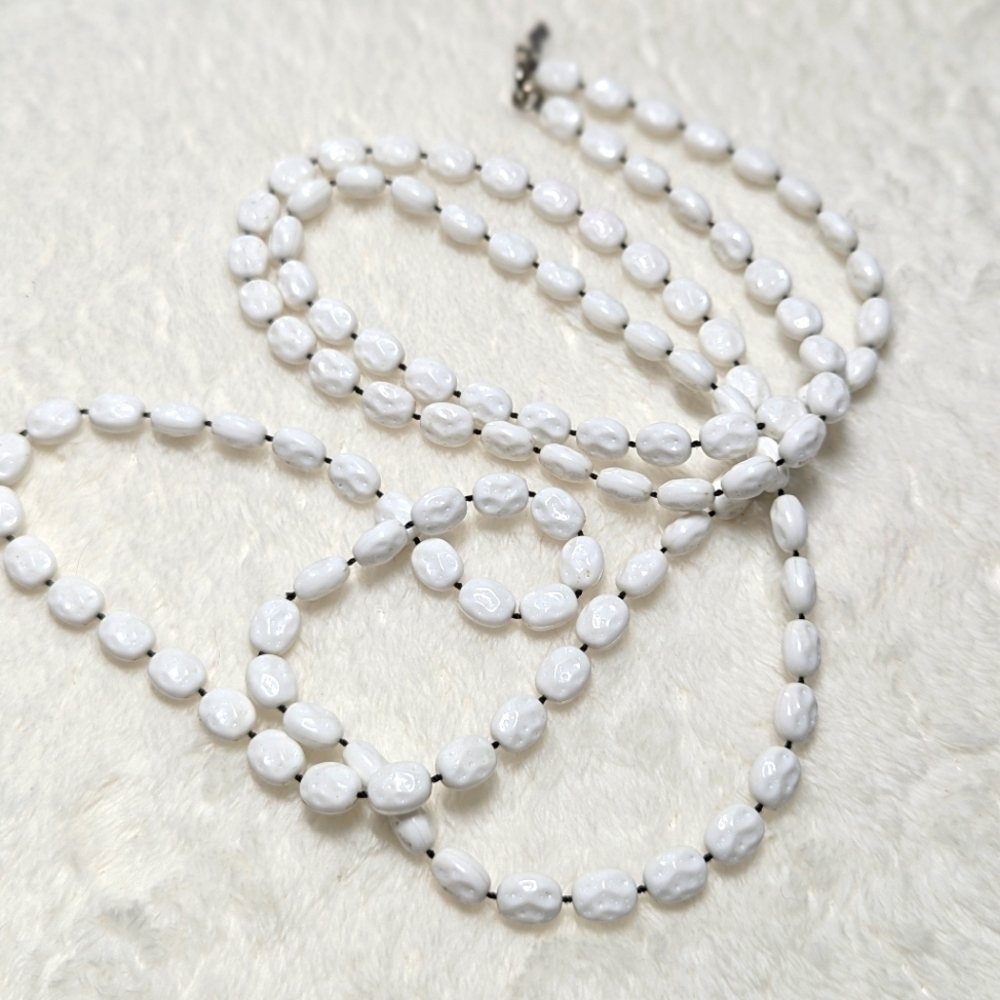 Vintage Sarah Coventry White Acrylic Beaded Necklace on Black Knotted Thread